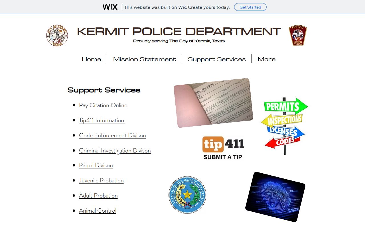 Kermit Police Department services page for Kermit arrest-record requests