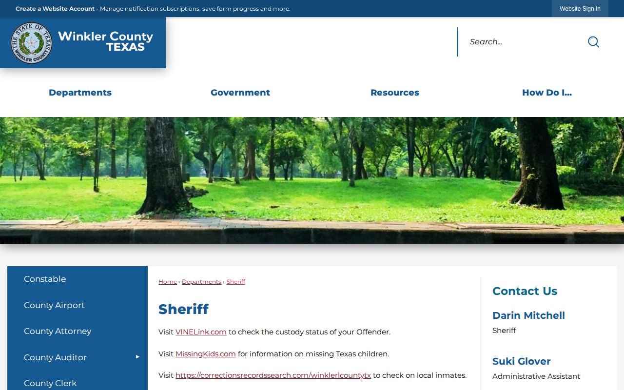 Winkler County Sheriff booking-record access page