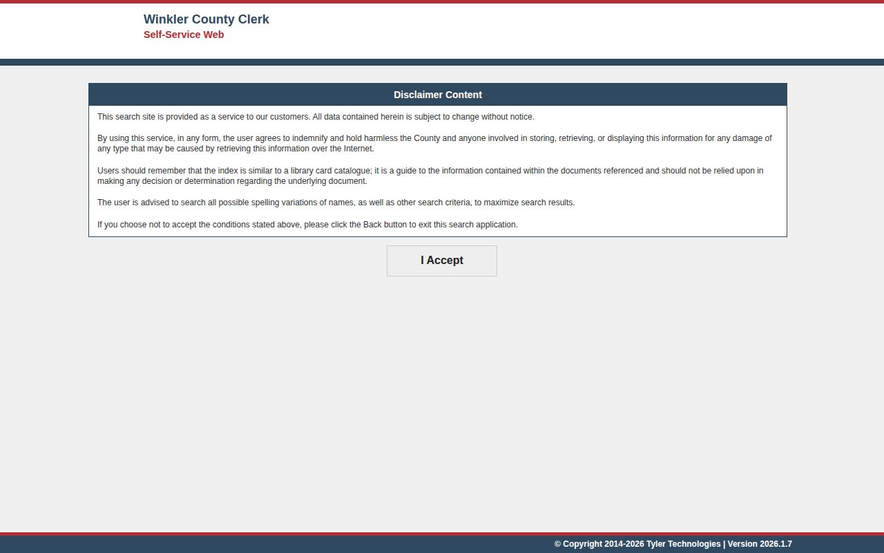 Winkler County warrant record index disclaimer